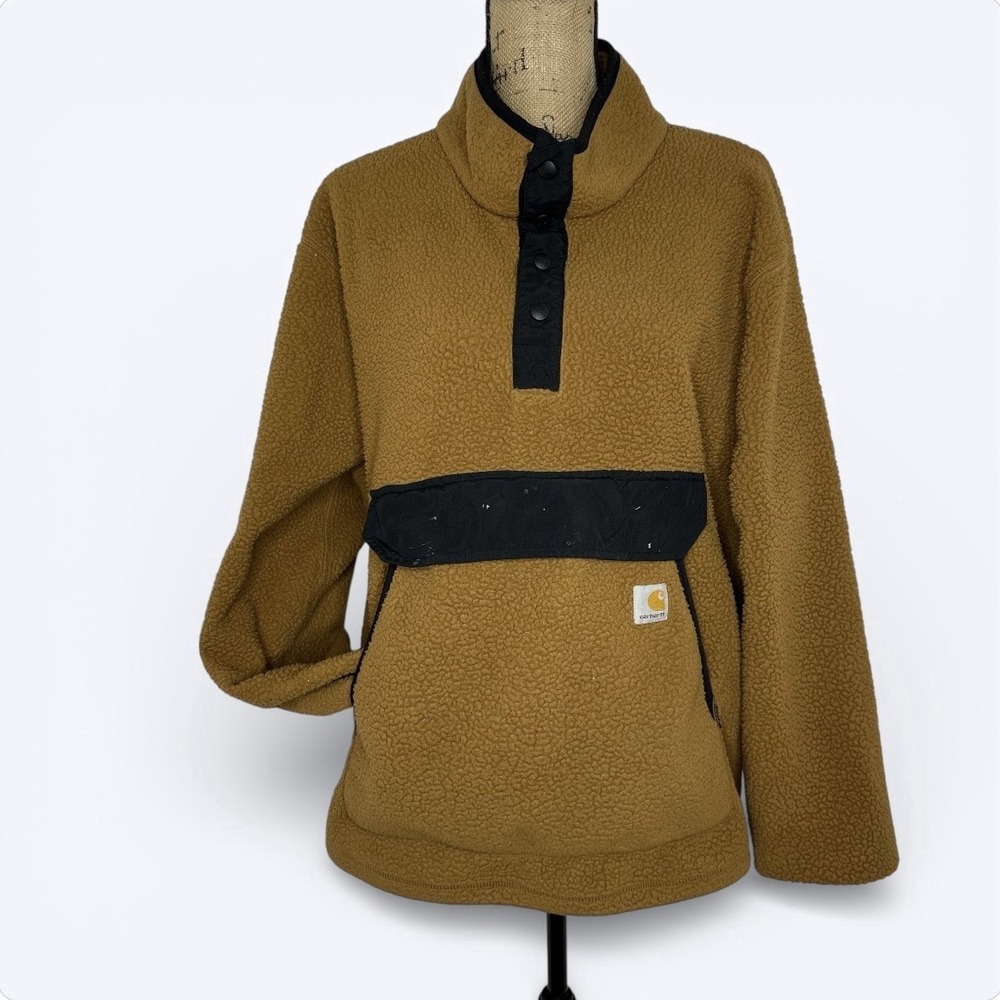 Carhartt Relaxed Fit Fleece Snap‎ Front Jacket Mens XL Brown Pullover 104991